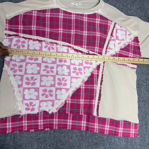 Oli & Hali Shirt Womens S Pink Patchwork Plaid Boho Cottagecore Oversized Artsy - Picture 6 of 7